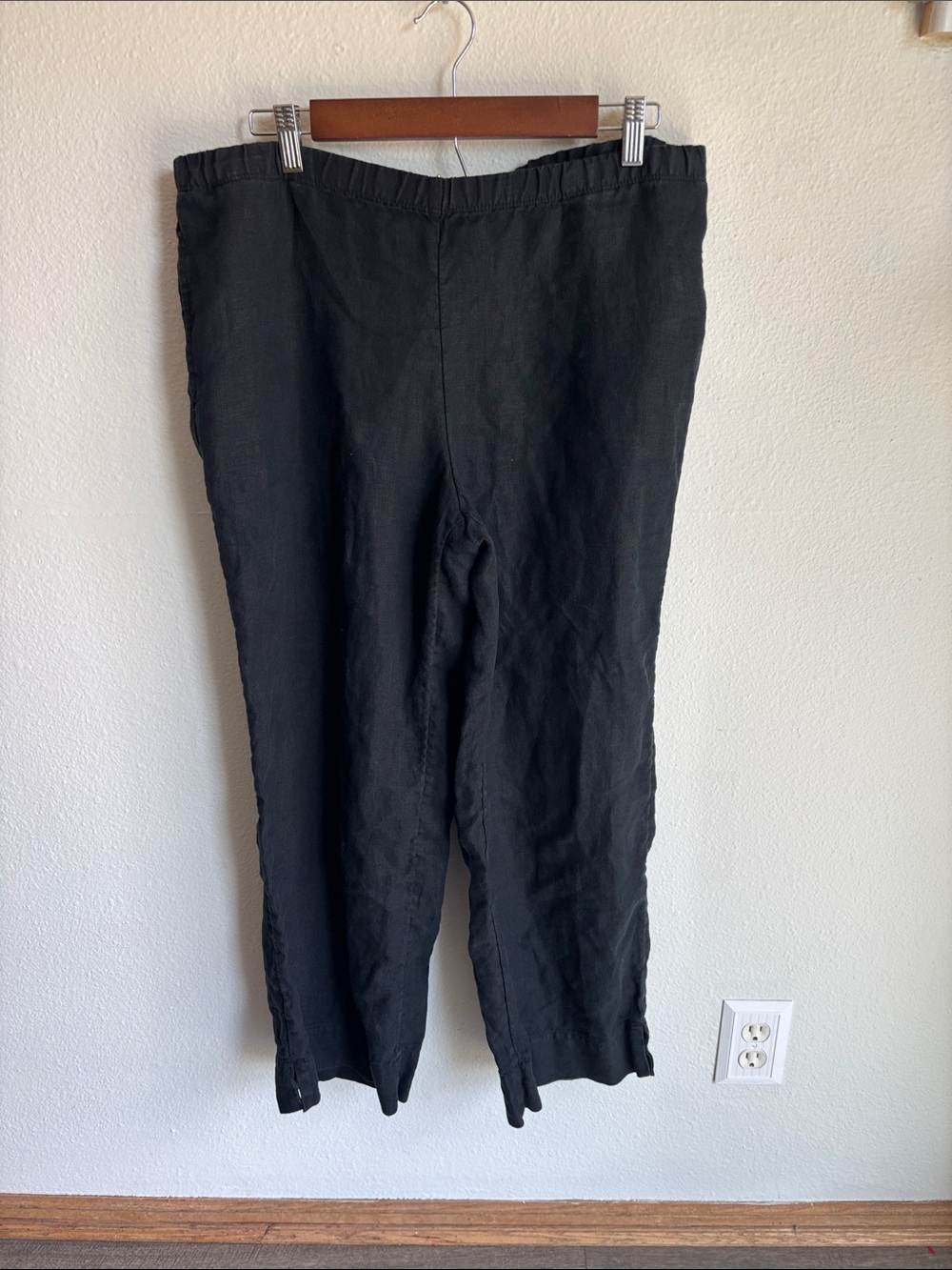 J. JILL Linen Womens Black Pull on Pants Wide Ankle Medium M Tall